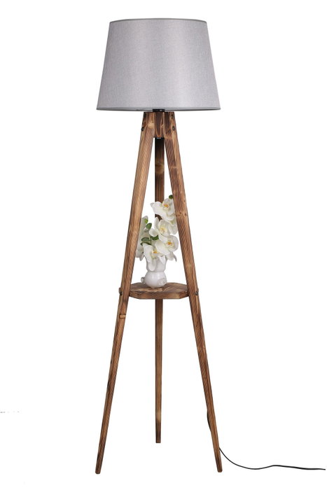 Opviq Lámpara de Pie de Madera con Estantería y Pantalla Gris Opviq Lámpara de Pie de Madera con Estantería y Pantalla Gris